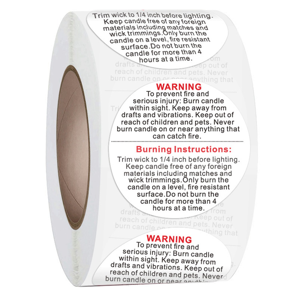 Candle Warning Label - 500 buah label peringatan lilin putih,