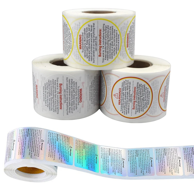 Candle Warning Label - 500 buah Label peringatan lilin Laser